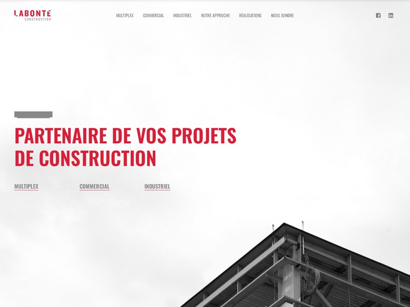 Page d'accueil du site web de Construction Labonté