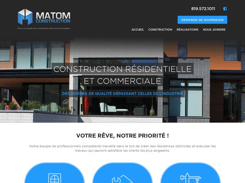 Page d'accueil du site web de Matom Construction