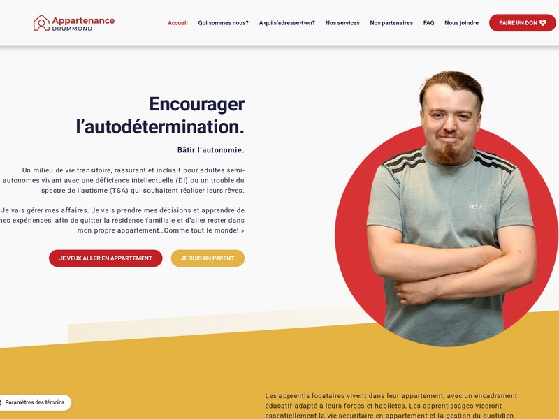 Page d'accueil du site web de Appartenance Drummond