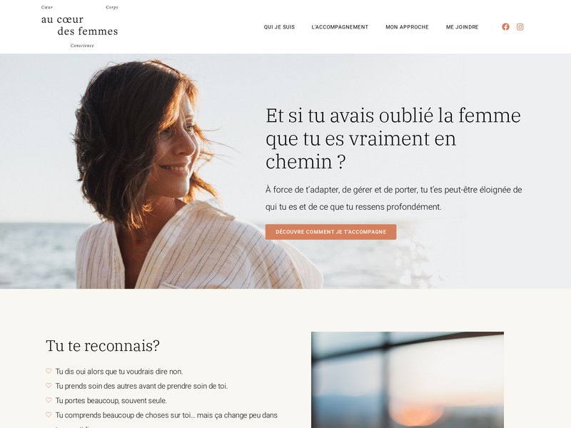 Page d'accueil du site web de Au Cœur des Femmes