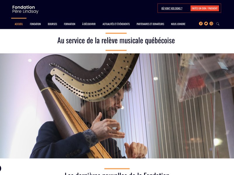 Page d'accueil du site web de Fondation du Père Lindsay