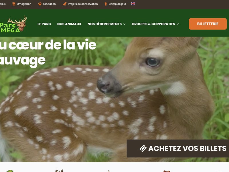 Page d'accueil du site web de Parc Oméga